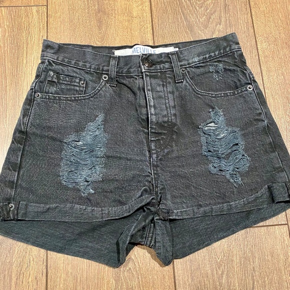 BRANDY MELVILLE Women's Distressed Denim High-Waist Shorts in Black│Size US 4 - Picture 5 of 14